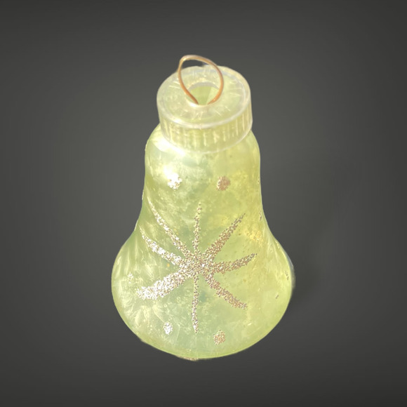 Vintage Austria Frosted Glass Bell Ornament–Pastel Green w/ Silver Starburst - Picture 5 of 7